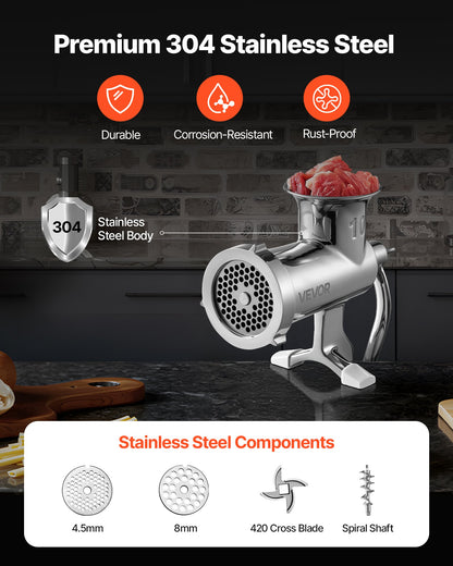 Heavy Duty Meat Grinder Manual Sausage Filler Stainless Steel with Clamp - Image 3