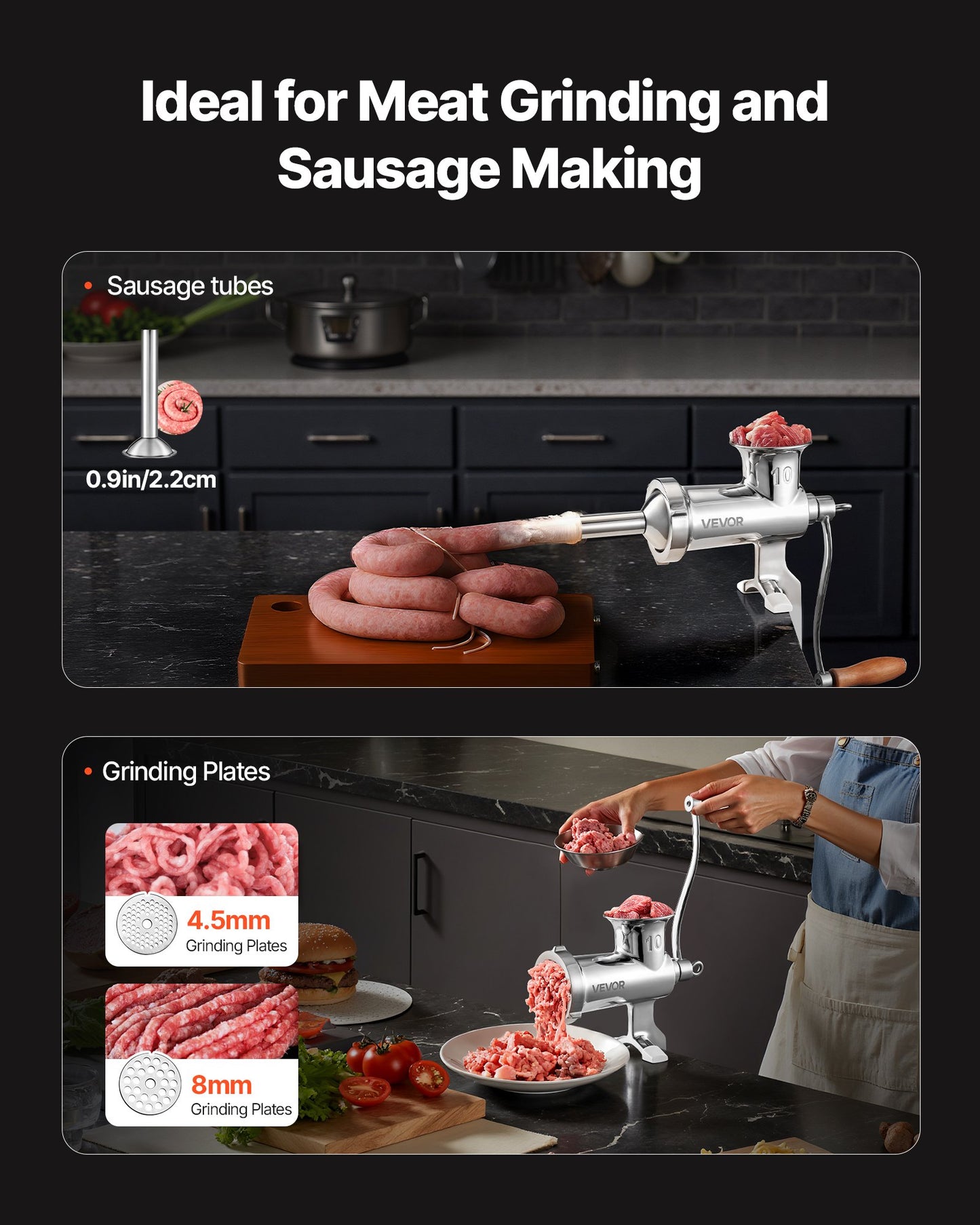 Heavy Duty Meat Grinder Manual Sausage Filler Stainless Steel with Clamp - Image 4