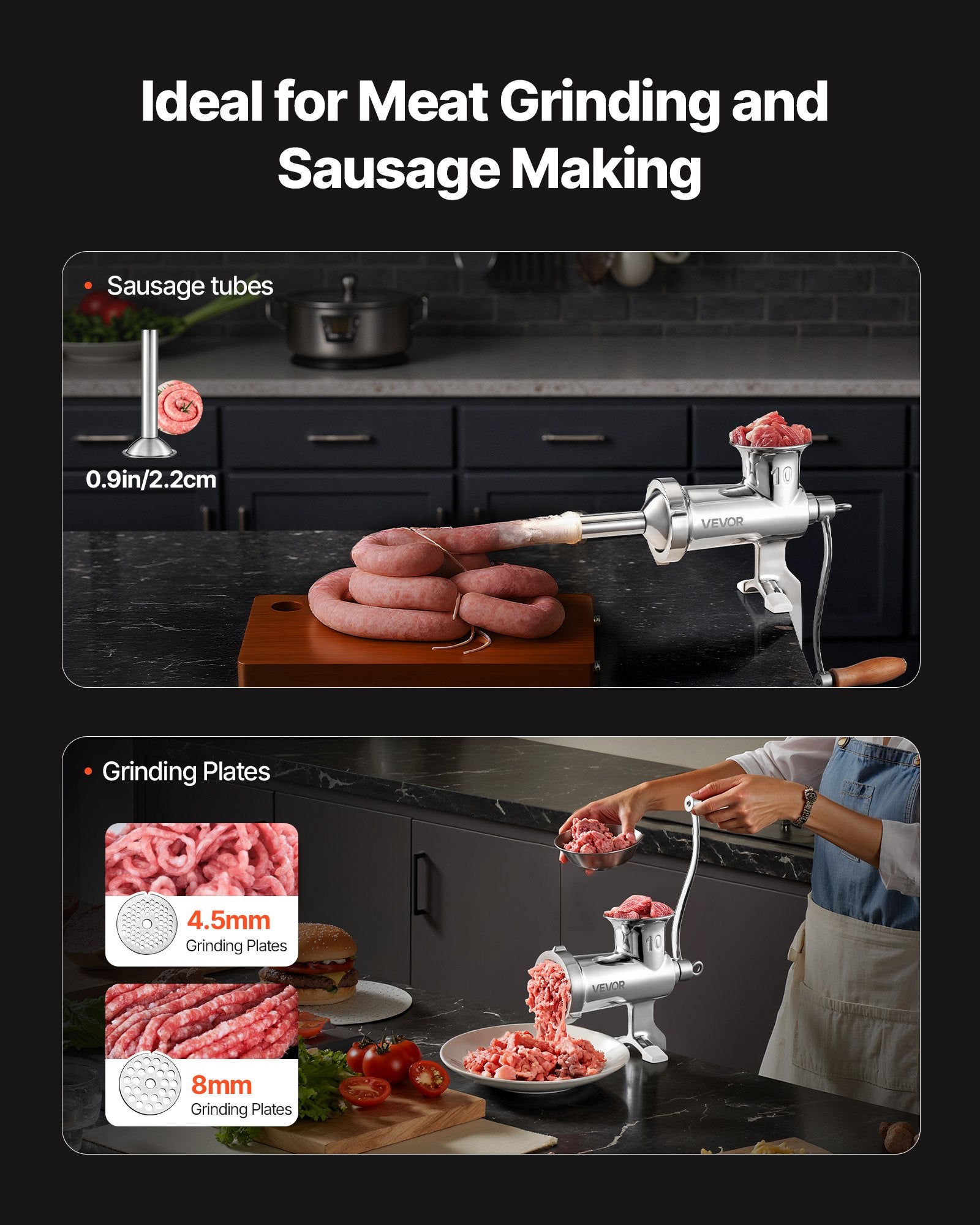 Heavy Duty Meat Grinder Manual Sausage Filler Stainless Steel with Clamp - Image 4