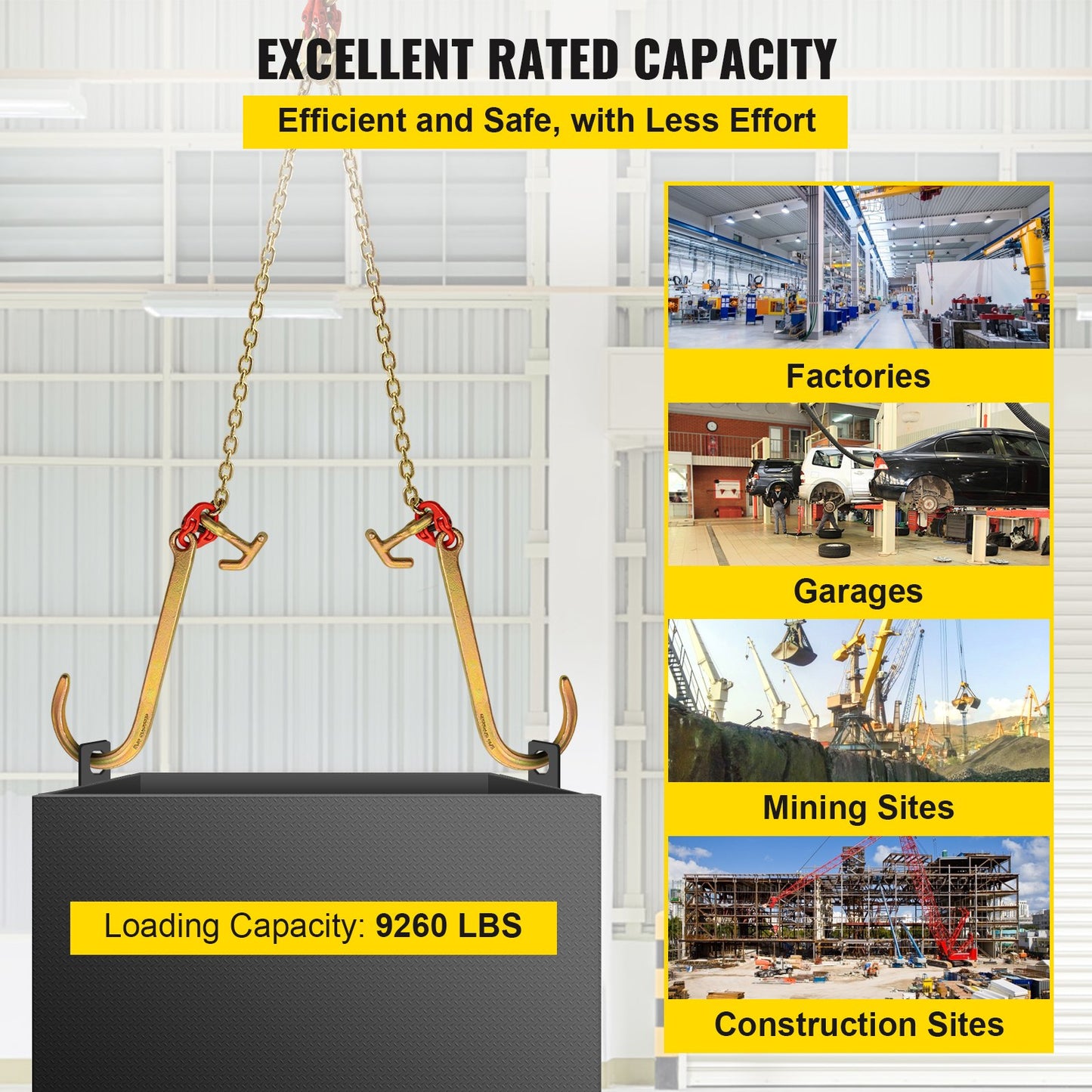 V Bridle Chain, 5/16 in x 2 ft Tow Chain Bridle, Grade 80 V-Bridle Transport Chain, 9260 Lbs Break Strength with TJ Hooks & Grab Hooks, Heavy Duty Pear Link Connector and Chain Shorteners - Image 2