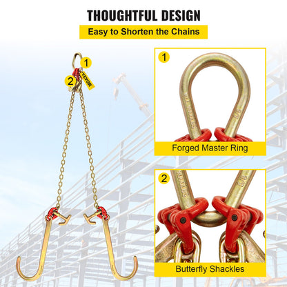 V Bridle Chain, 5/16 in x 2 ft Tow Chain Bridle, Grade 80 V-Bridle Transport Chain, 9260 Lbs Break Strength with TJ Hooks & Grab Hooks, Heavy Duty Pear Link Connector and Chain Shorteners - Image 3