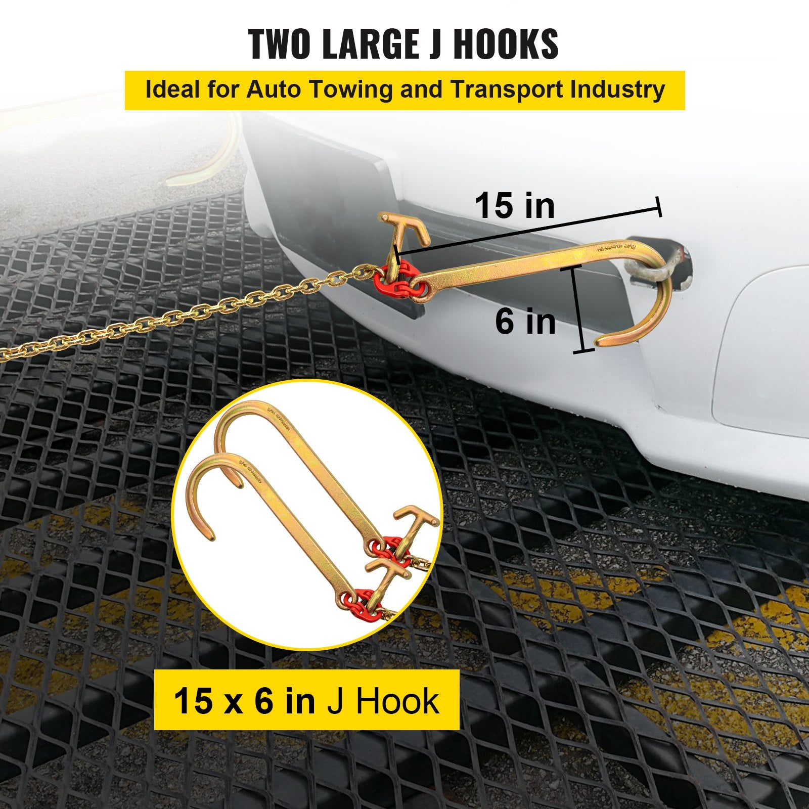 V Bridle Chain, 5/16 in x 2 ft Tow Chain Bridle, Grade 80 V-Bridle Transport Chain, 9260 Lbs Break Strength with TJ Hooks & Grab Hooks, Heavy Duty Pear Link Connector and Chain Shorteners - Image 4