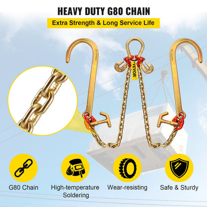V Bridle Chain, 5/16 in x 2 ft Tow Chain Bridle, Grade 80 V-Bridle Transport Chain, 9260 Lbs Break Strength with TJ Hooks & Grab Hooks, Heavy Duty Pear Link Connector and Chain Shorteners - Image 5