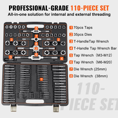 Tap and Die Set 110Pcs Metric Size M2 to M18 Bearing Steel Threading Tool - Image 4