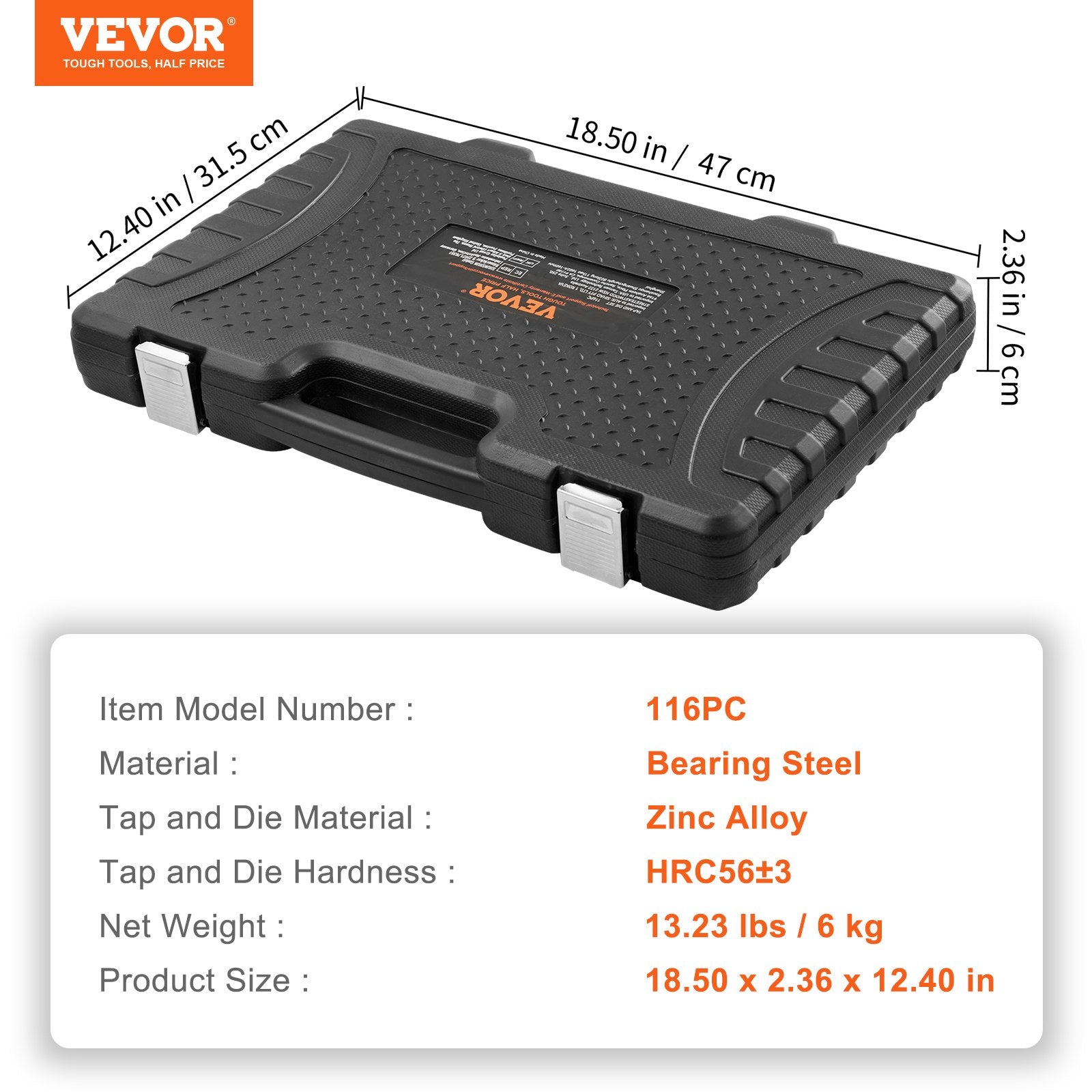 Tap and Die Set, 116-Piece Include Metric and SAE Size, Bearing Steel Taps and Dies, Essential Threading Tool for Cutting External Internal Threads, with Complete Accessories and Storage Case - Image 7