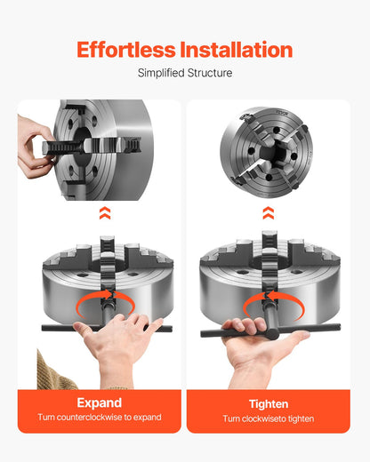 4-Jaw Lathe Chuck, 10 in (250 mm), Lathe Chuck, 0.6-9.84 in (15-250 mm) Clamping Range with T-key Fixing Screws Reversible Jaws, HT300 Cast Iron Material, Internal External for Wood Metal Lathe - Image 5