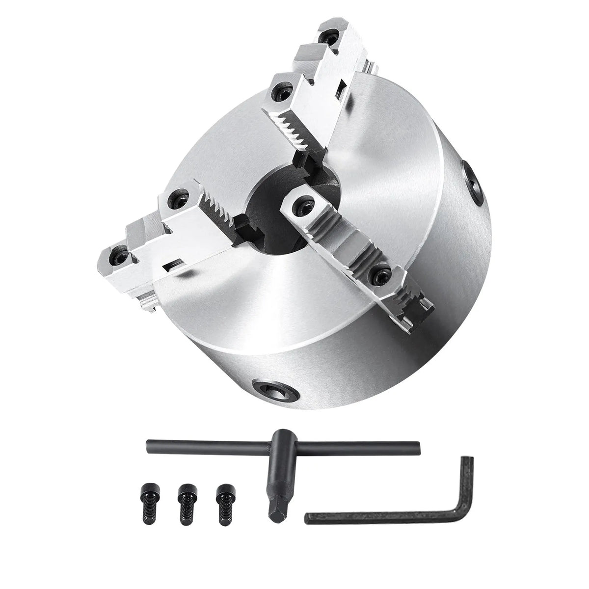 3-Jaw Lathe Chuck, 200 mm, Self-Centering Lathe Chuck, 4-200 mm Clamping Range with T-key Fixing Screws Hexagon Wrench, for Lathe 3D Printer Machining Center Milling Drilling Machine