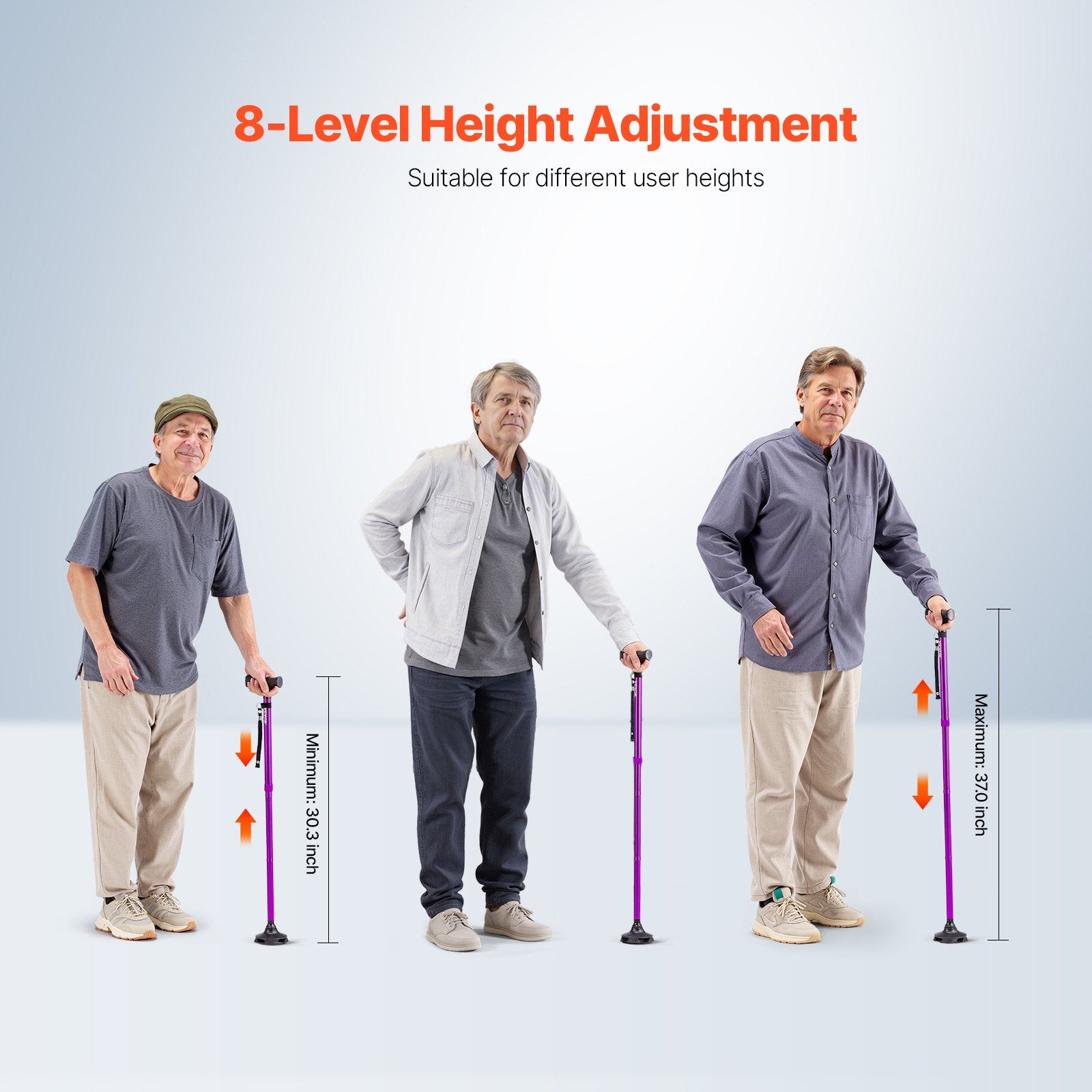 Walking Cane Folding Walking Stick 8-Level Height 4-Pronged Pivoting Base - Image 3
