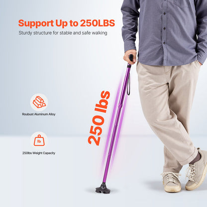 Walking Cane Folding Walking Stick 8-Level Height 4-Pronged Pivoting Base - Image 4