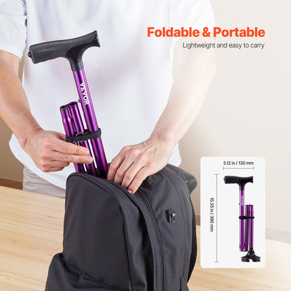 Walking Cane Folding Walking Stick 8-Level Height 4-Pronged Pivoting Base - Image 5