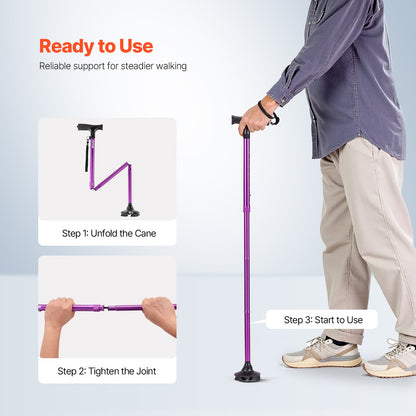 Walking Cane Folding Walking Stick 8-Level Height 4-Pronged Pivoting Base - Image 6