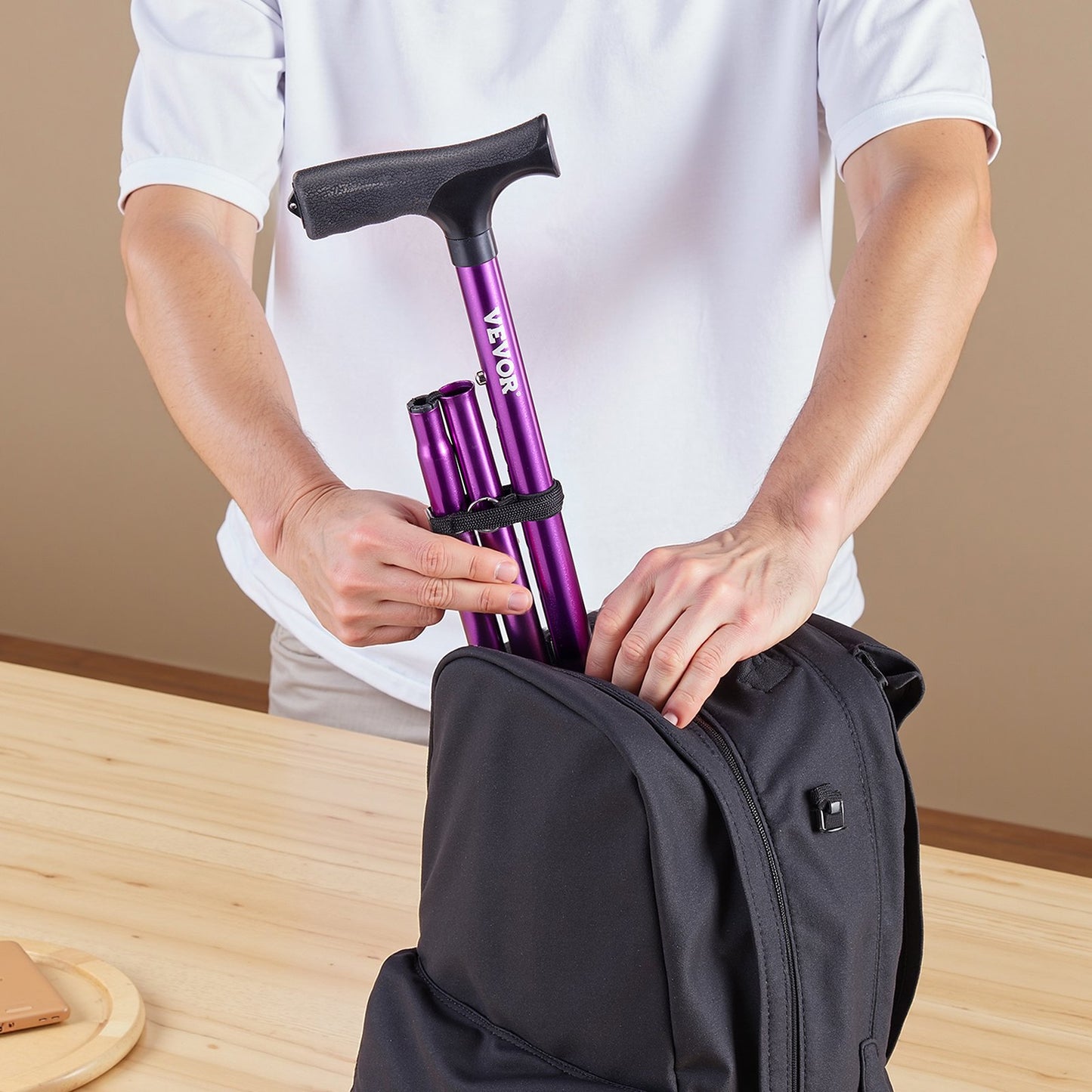 Walking Cane Folding Walking Stick 8-Level Height 4-Pronged Pivoting Base - Image 8