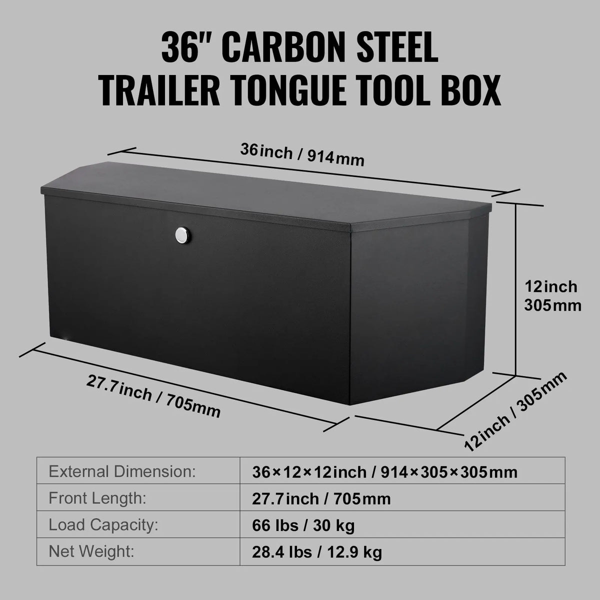 Trailer Tongue Box, Carbon Steel Tongue Box Tool Chest, Heavy Duty Trailer Box Storage with Lock and Keys, Utility Trailer Tongue Tool Box for Pickup Truck Bed, RV Trailer, 91.44cmx30.48 cmx30.4 - Image 7