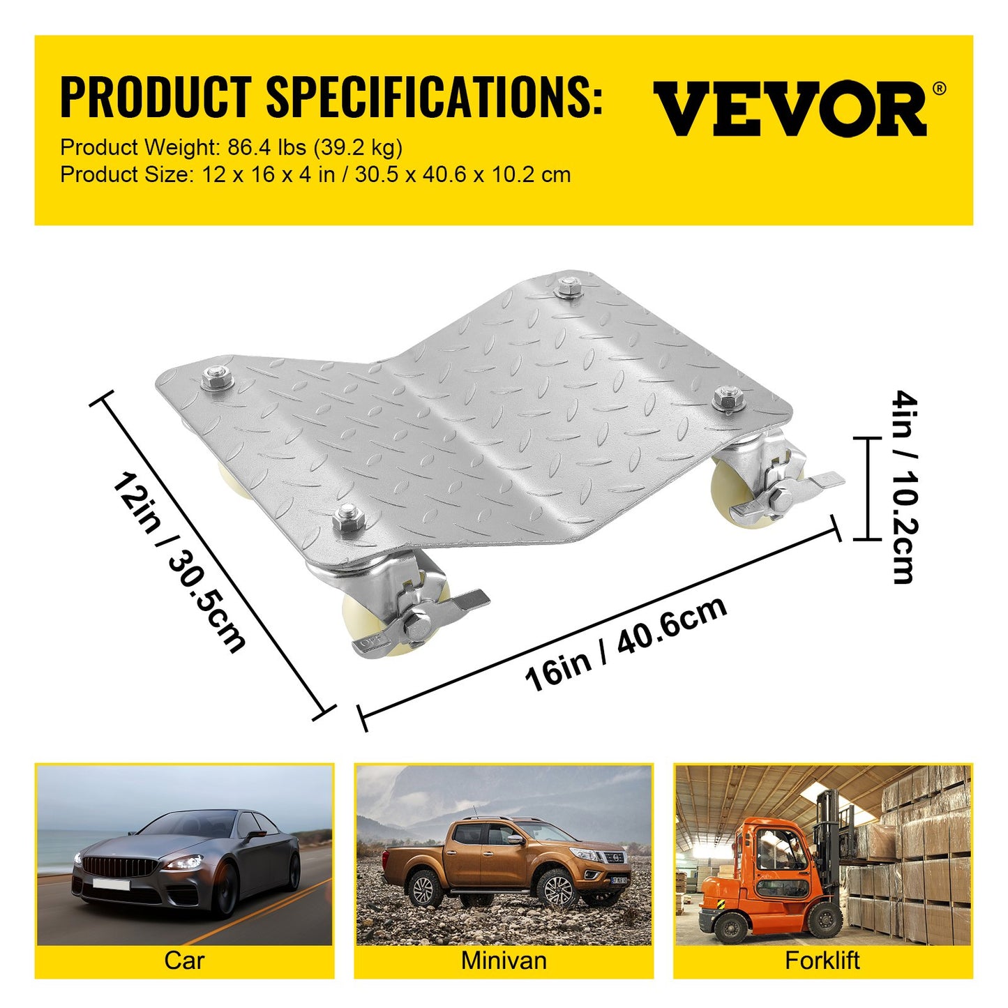2 Pcs Tire Wheel Dollies 12"X16" Platform Size Wheel Car Dolly 3" Caster Wheel Dolly for Vehicle Car Auto Repair (2 Pcs) - Image 7