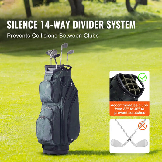Golf Cart Bag with 14 Way Organizer Divider Top, 36” 11 Pockets Premium Nylon Cart Bag, Durable Golf Bags with Handles & Dust Cover & Detachable Straps for Men & Women, Army Green - Image 2