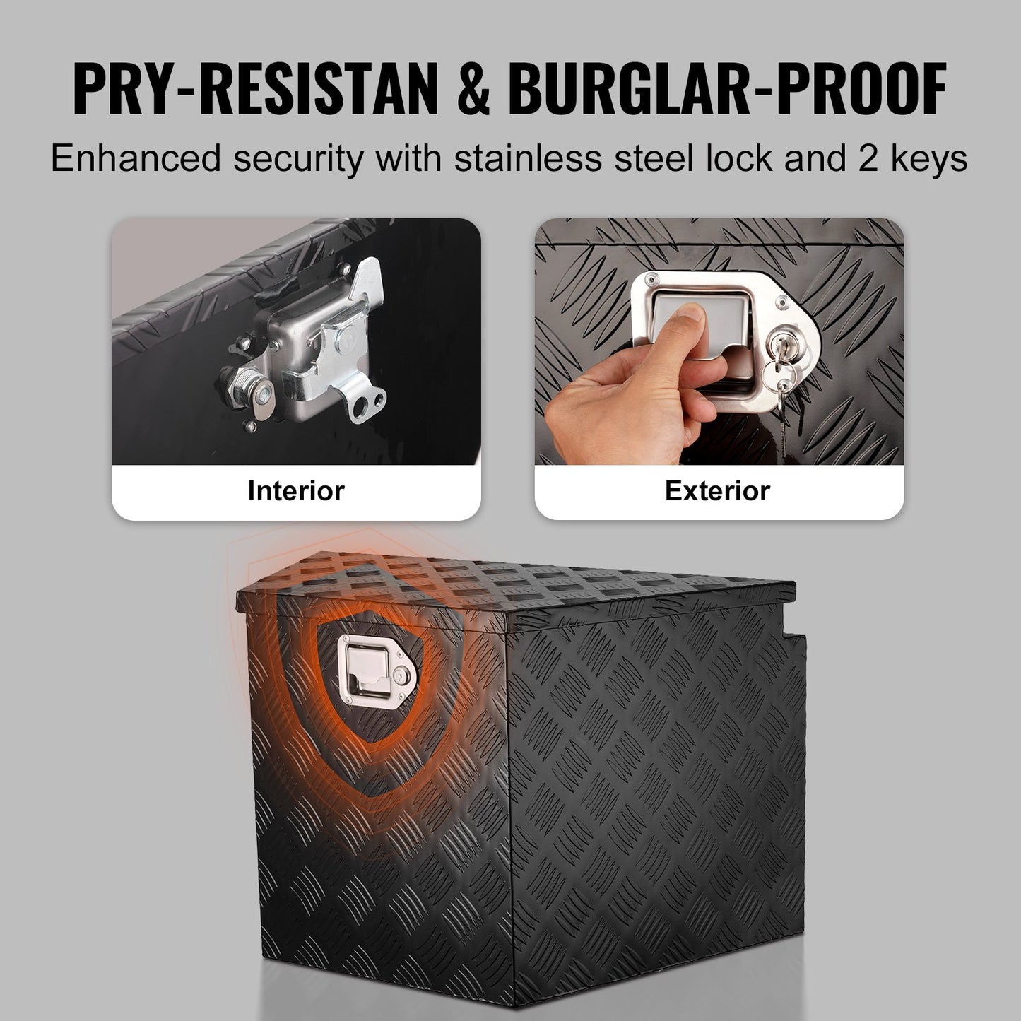 Trailer Tongue Box, Aluminum Alloy Diamond Plate Tongue Box Tool Chest, Heavy Duty Trailer Box Storage with Lock and Keys, for Pickup Truck, RV, Trailer, 737 x 410 x 460 mm/29x16.5x18inch - Image 5