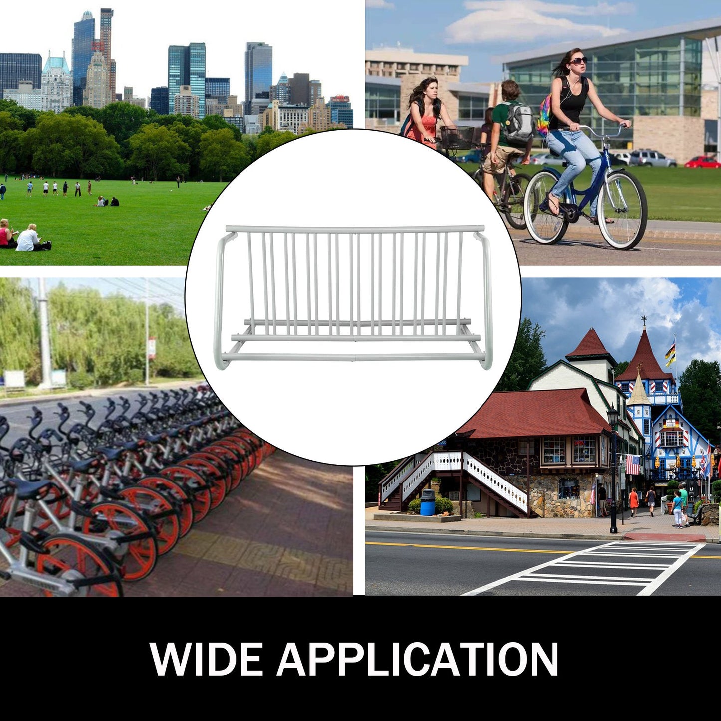 10 Holders Floor Bike Rack, 59" Length All-Steel Grid Bike Rack, 10-Bike Capacity Dual-Side Storage Stand for Garages Streets Yards Bike Events - Image 7