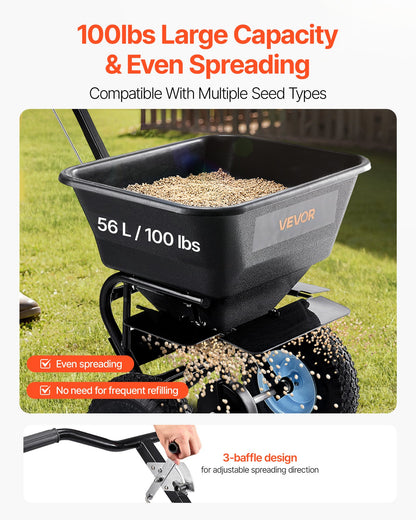 Lawn Spreader, 100LBS Capacity, Walk-Behind Push Spreader, 0-9.8ft Spreading Width, 13 in All Terrain Pneumatic Tires, Fertilizer Spreaders with Hopper Grate, for Seed Salt Ice Melt - Image 2