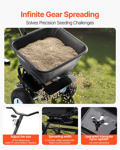 Lawn Spreader, 100LBS Capacity, Walk-Behind Push Spreader, 0-9.8ft Spreading Width, 13 in All Terrain Pneumatic Tires, Fertilizer Spreaders with Hopper Grate, for Seed Salt Ice Melt - Image 3