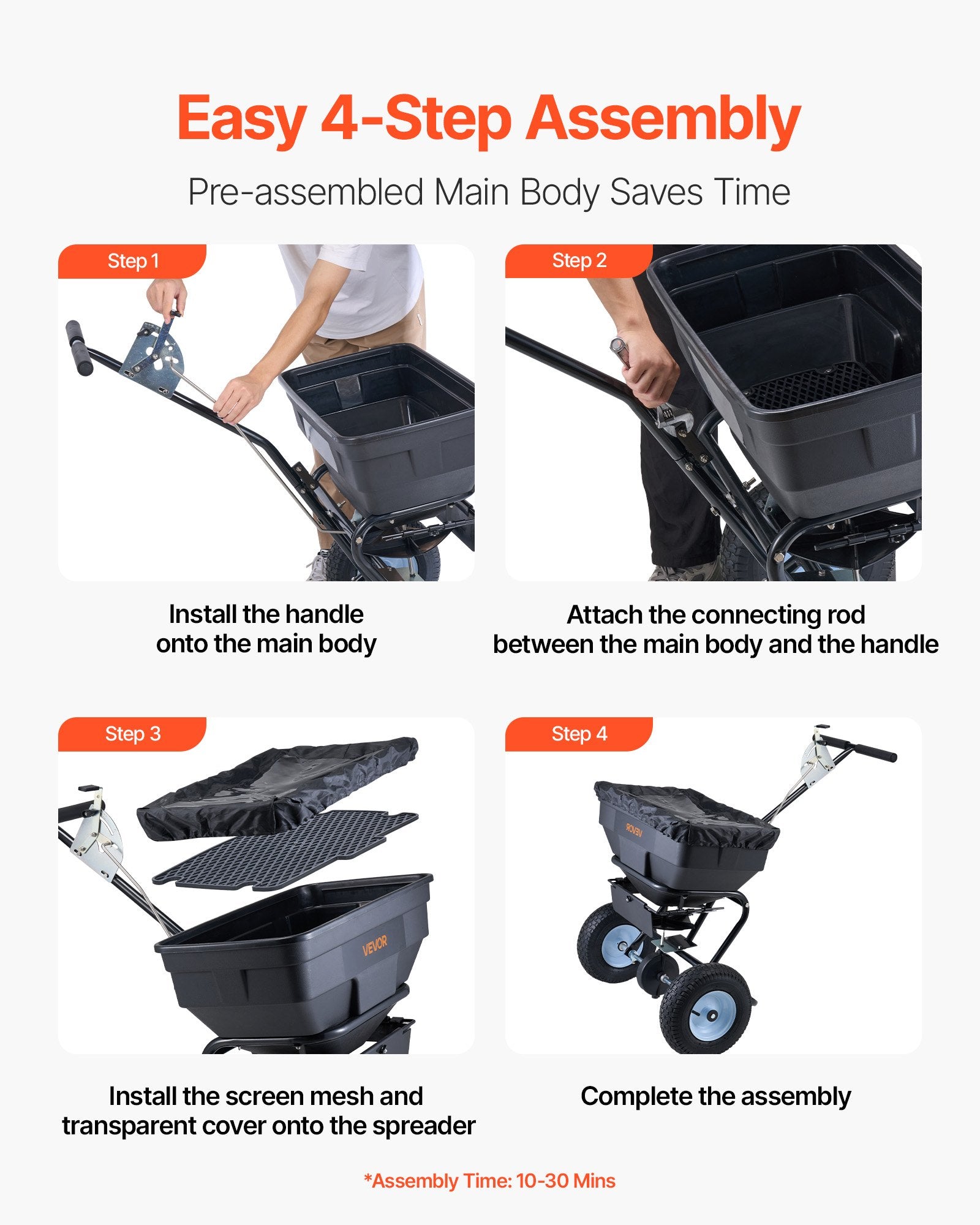 Lawn Spreader, 100LBS Capacity, Walk-Behind Push Spreader, 0-9.8ft Spreading Width, 13 in All Terrain Pneumatic Tires, Fertilizer Spreaders with Hopper Grate, for Seed Salt Ice Melt - Image 6