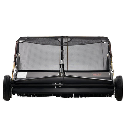 106.6 cm Lawn Sweeper Tow Behind, 12 cu.ft. Large Pull Behind Grass Sweeper, Heavy Duty Leaf & Grass Collector with Dumping Rope Design, Adjustable Sweeping Height for Picking Up Debris & Grass