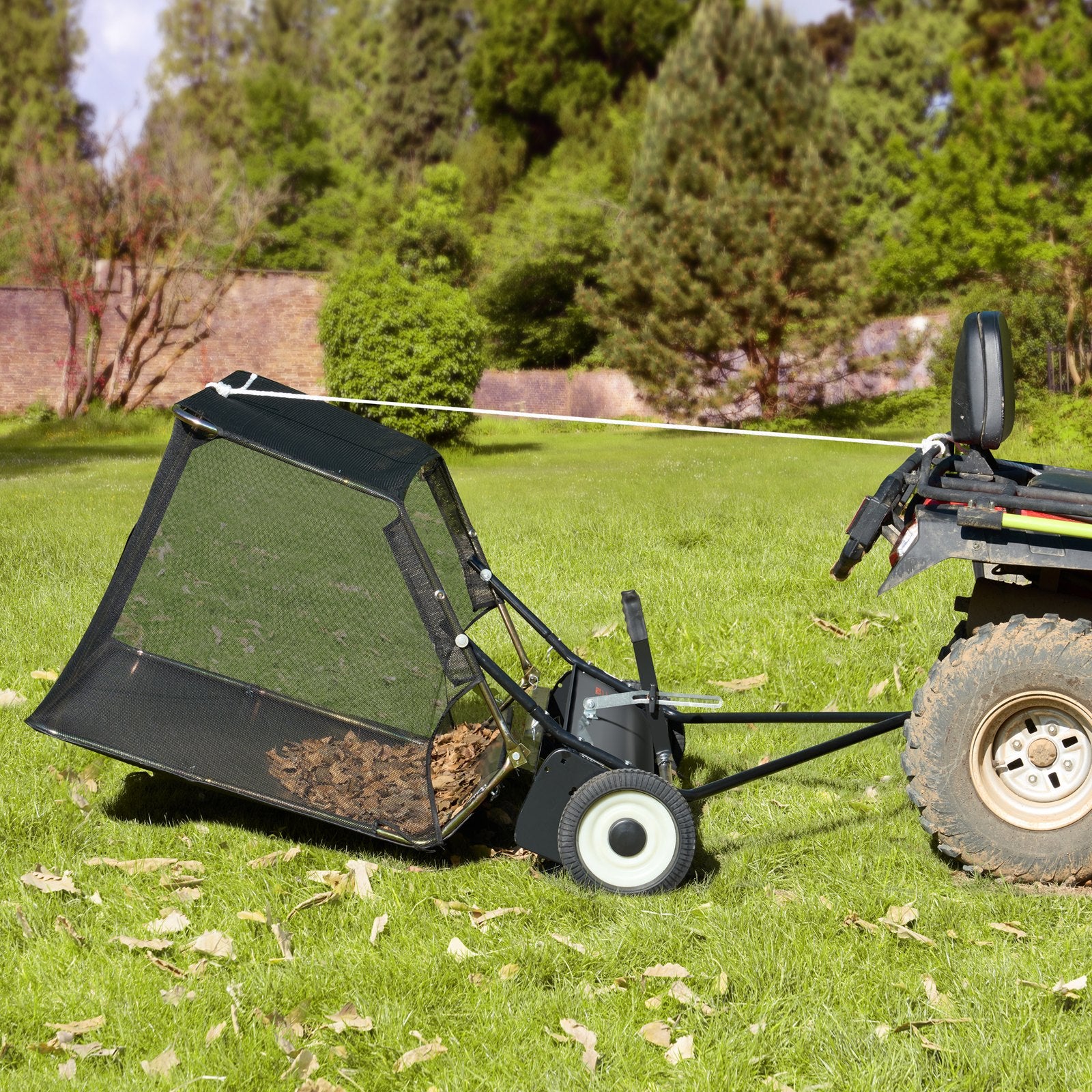 106.6 cm Lawn Sweeper Tow Behind, 12 cu.ft. Large Pull Behind Grass Sweeper, Heavy Duty Leaf & Grass Collector with Dumping Rope Design, Adjustable Sweeping Height for Picking Up Debris & Grass - Image 8