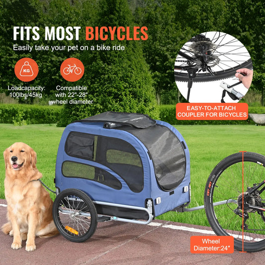 Dog Bike Trailer, Supports up to 45 kg, Pet Cart Bicycle Carrier, Easy Folding Frame with Quick Release Wheels, Universal Bicycle Coupler, Reflectors, Flag, Collapsible to Store, Blue/Black - Image 2