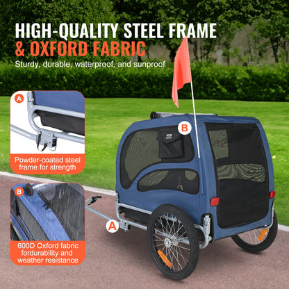 Dog Bike Trailer, Supports up to 45 kg, Pet Cart Bicycle Carrier, Easy Folding Frame with Quick Release Wheels, Universal Bicycle Coupler, Reflectors, Flag, Collapsible to Store, Blue/Black - Image 3