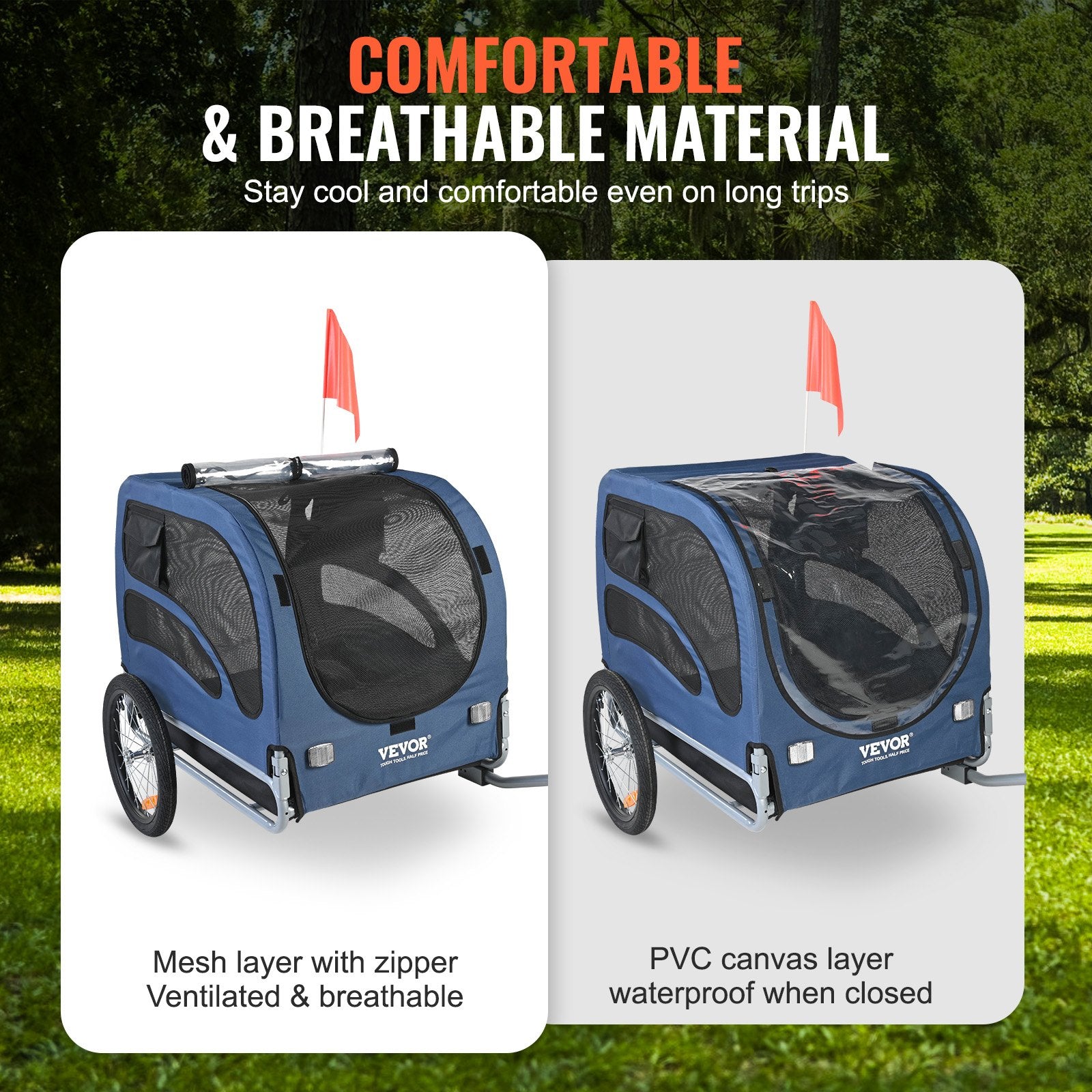 Dog Bike Trailer, Supports up to 45 kg, Pet Cart Bicycle Carrier, Easy Folding Frame with Quick Release Wheels, Universal Bicycle Coupler, Reflectors, Flag, Collapsible to Store, Blue/Black - Image 4