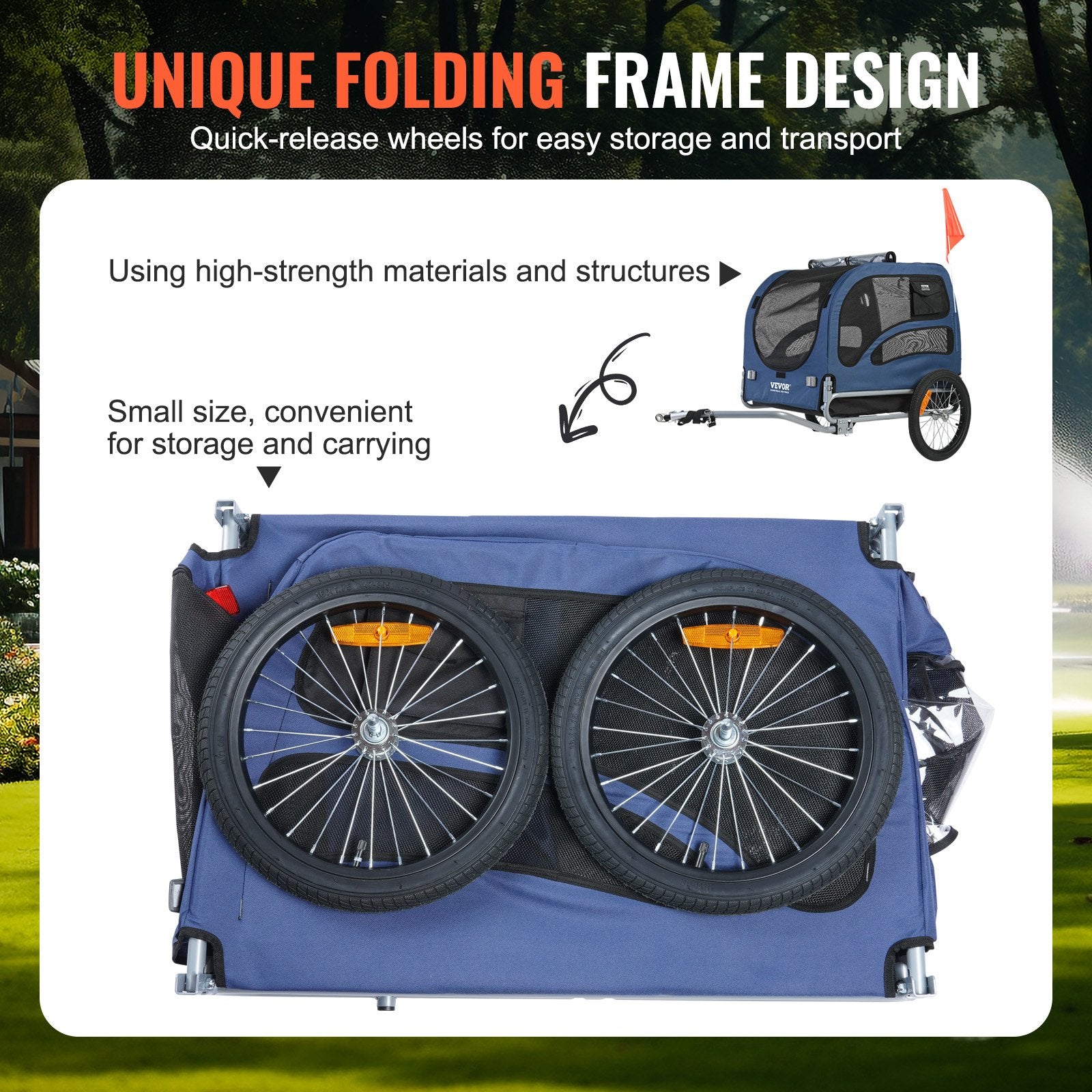 Dog Bike Trailer, Supports up to 45 kg, Pet Cart Bicycle Carrier, Easy Folding Frame with Quick Release Wheels, Universal Bicycle Coupler, Reflectors, Flag, Collapsible to Store, Blue/Black - Image 6