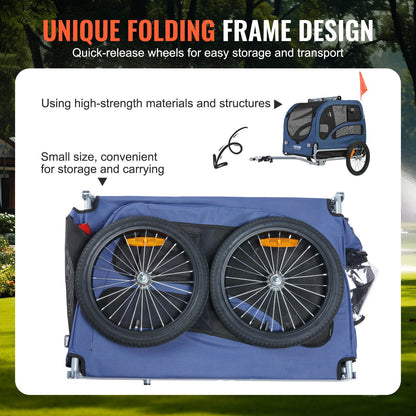 Dog Bike Trailer, Supports up to 45 kg, Pet Cart Bicycle Carrier, Easy Folding Frame with Quick Release Wheels, Universal Bicycle Coupler, Reflectors, Flag, Collapsible to Store, Blue/Black - Image 6