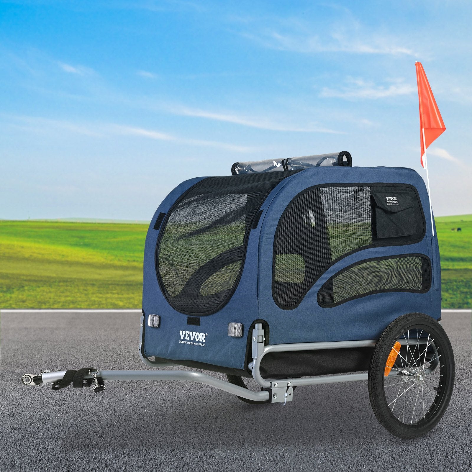 Dog Bike Trailer, Supports up to 45 kg, Pet Cart Bicycle Carrier, Easy Folding Frame with Quick Release Wheels, Universal Bicycle Coupler, Reflectors, Flag, Collapsible to Store, Blue/Black - Image 8