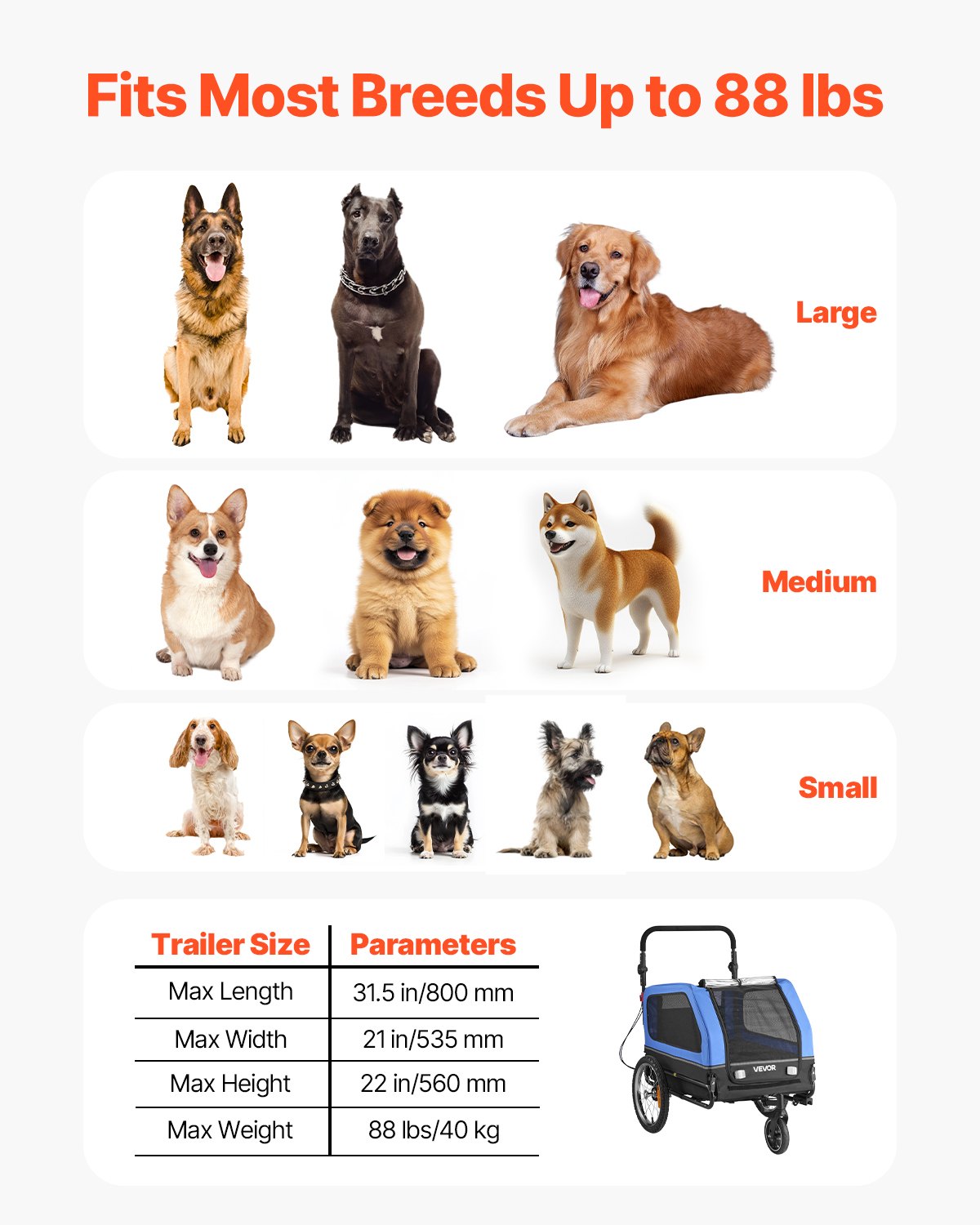 Dog Bike Trailer, Supports up to 40 kg, 2-in-1 Pet Stroller Cart Bicycle Carrier for Small & Large Dogs, Easy Folding Frame with Quick Release Wheel, Universal Bicycle Coupler, Internal Leash - Image 3