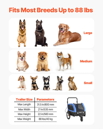 Dog Bike Trailer, Supports up to 40 kg, 2-in-1 Pet Stroller Cart Bicycle Carrier for Small & Large Dogs, Easy Folding Frame with Quick Release Wheel, Universal Bicycle Coupler, Internal Leash - Image 3