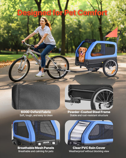 Dog Bike Trailer, Supports up to 40 kg, 2-in-1 Pet Stroller Cart Bicycle Carrier for Small & Large Dogs, Easy Folding Frame with Quick Release Wheel, Universal Bicycle Coupler, Internal Leash - Image 4