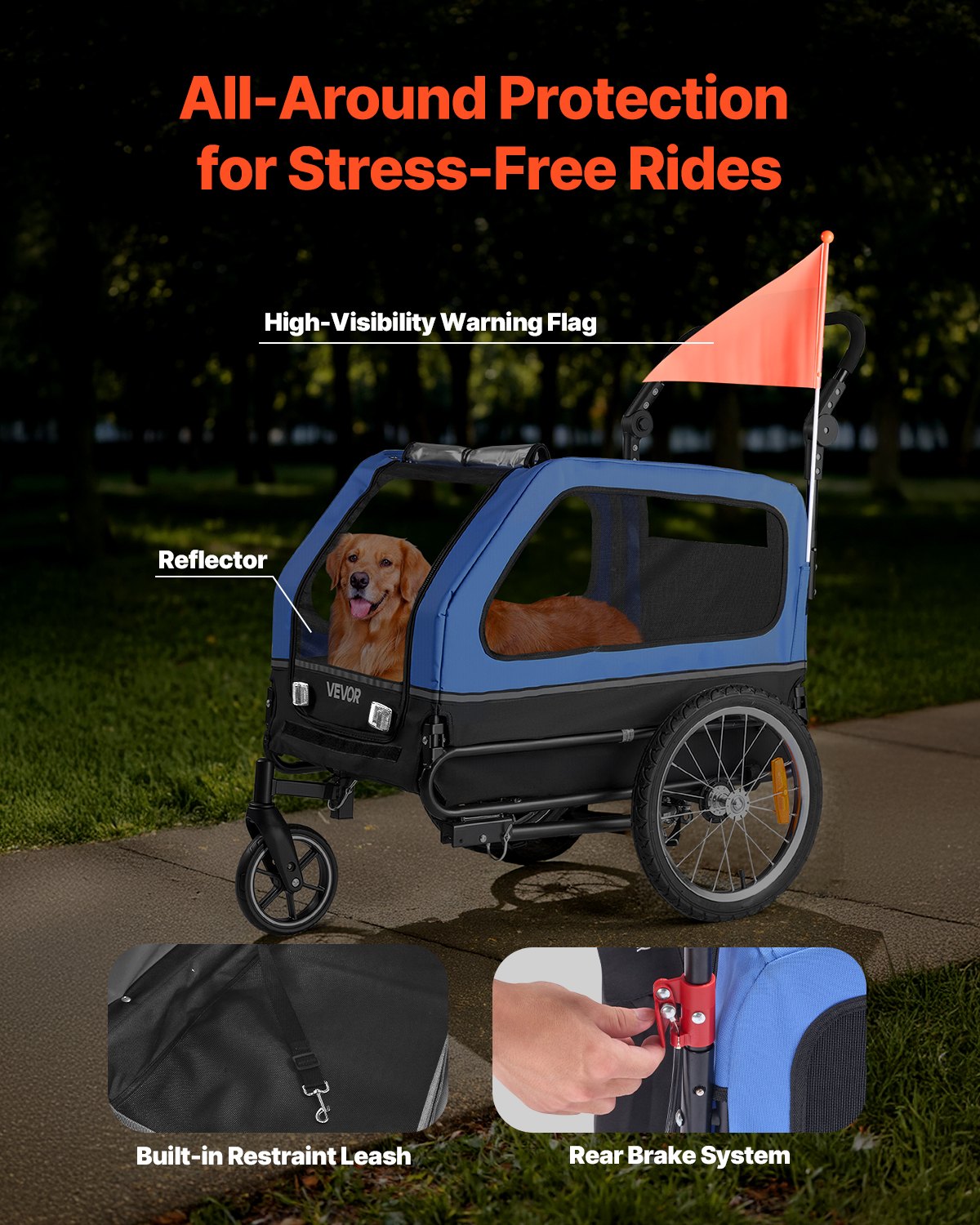 Dog Bike Trailer, Supports up to 40 kg, 2-in-1 Pet Stroller Cart Bicycle Carrier for Small & Large Dogs, Easy Folding Frame with Quick Release Wheel, Universal Bicycle Coupler, Internal Leash - Image 5