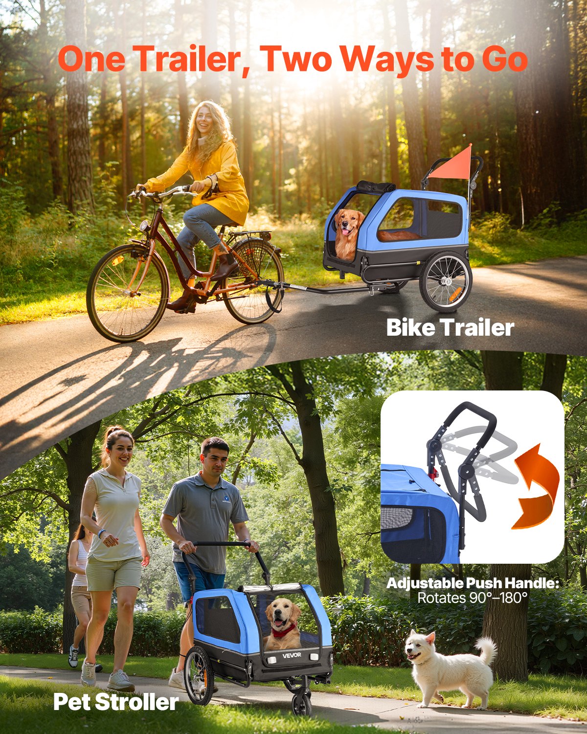 Dog Bike Trailer, Supports up to 40 kg, 2-in-1 Pet Stroller Cart Bicycle Carrier for Small & Large Dogs, Easy Folding Frame with Quick Release Wheel, Universal Bicycle Coupler, Internal Leash - Image 6