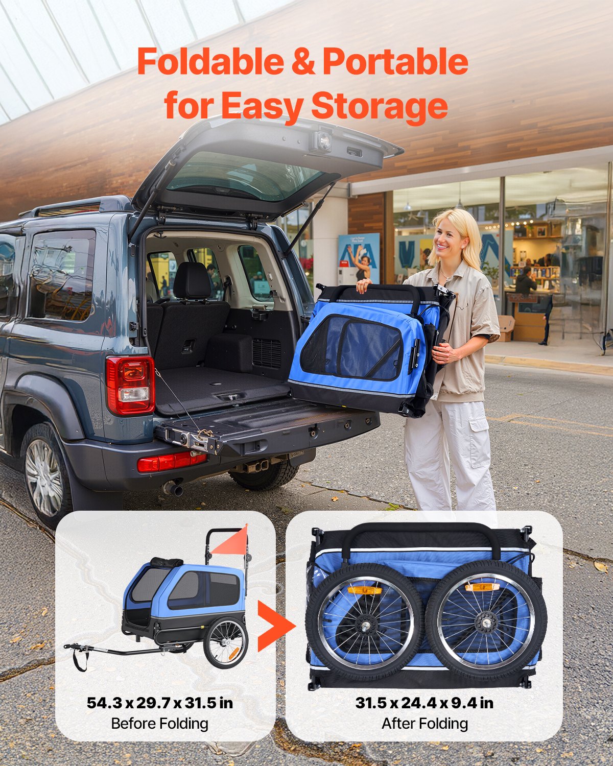 Dog Bike Trailer, Supports up to 40 kg, 2-in-1 Pet Stroller Cart Bicycle Carrier for Small & Large Dogs, Easy Folding Frame with Quick Release Wheel, Universal Bicycle Coupler, Internal Leash - Image 7