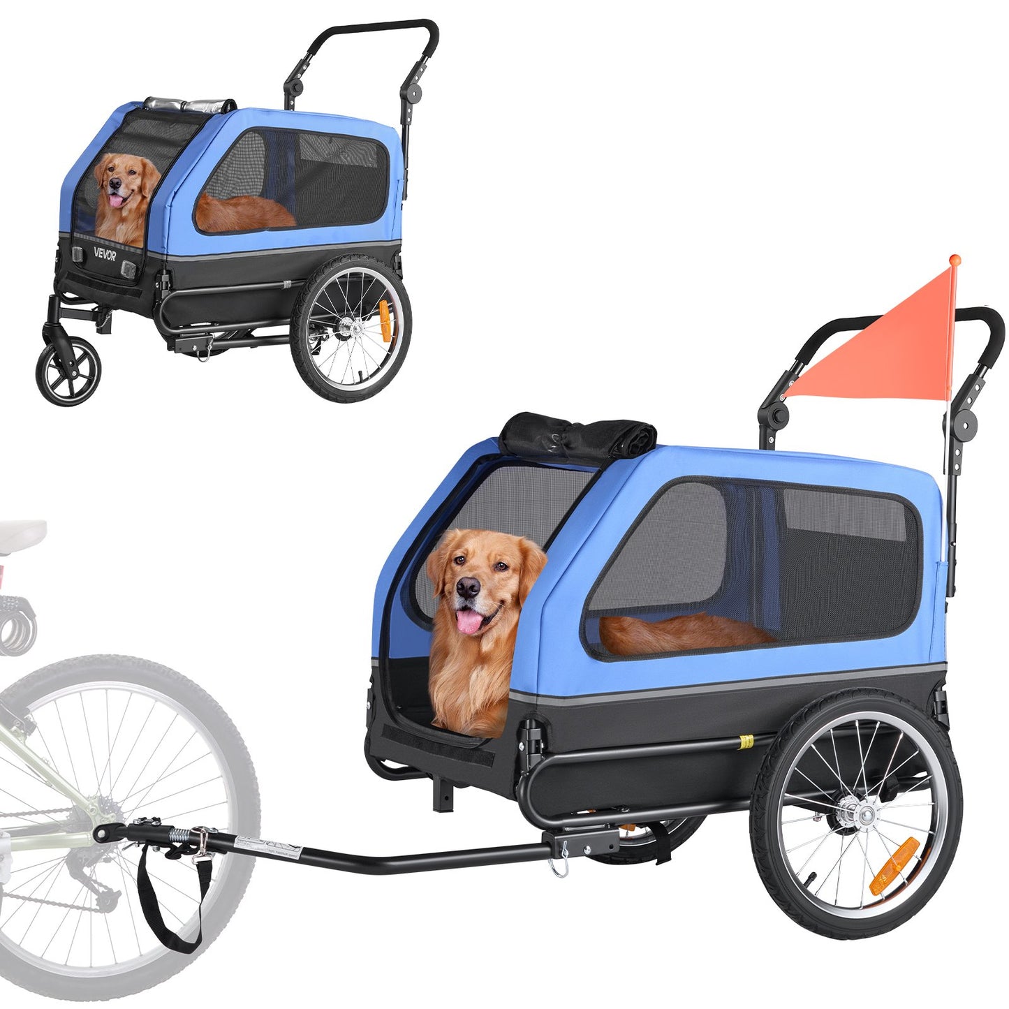 Dog Bike Trailer, Supports up to 40 kg, 2-in-1 Pet Stroller Cart Bicycle Carrier for Small & Large Dogs, Easy Folding Frame with Quick Release Wheel, Universal Bicycle Coupler, Internal Leash - Image 9