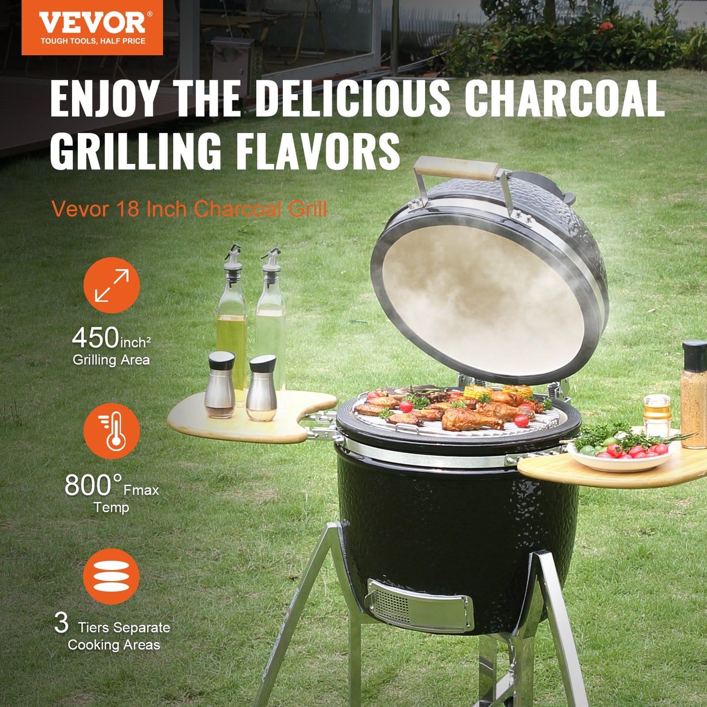 Portable Charcoal Grill, Propane Gas Grills with Cover and Cart, Heavy Duty Stainless Steel BBQ Grill, Mini Smoker for Outdoor Cooking, Barbecue Camping, Picnic, and Backyard, Black - Image 2