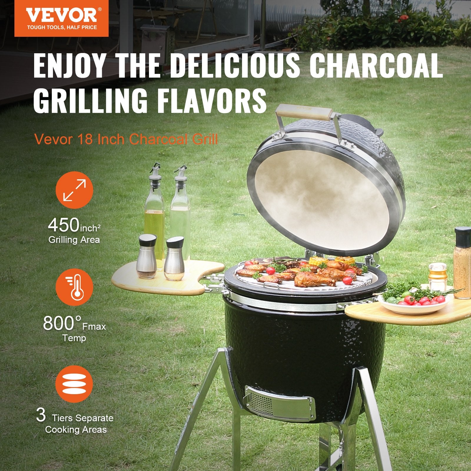 Portable Charcoal Grill, Propane Gas Grills with Cover and Cart, Heavy Duty Stainless Steel BBQ Grill, Mini Smoker for Outdoor Cooking, Barbecue Camping, Picnic, and Backyard, Black - Image 2