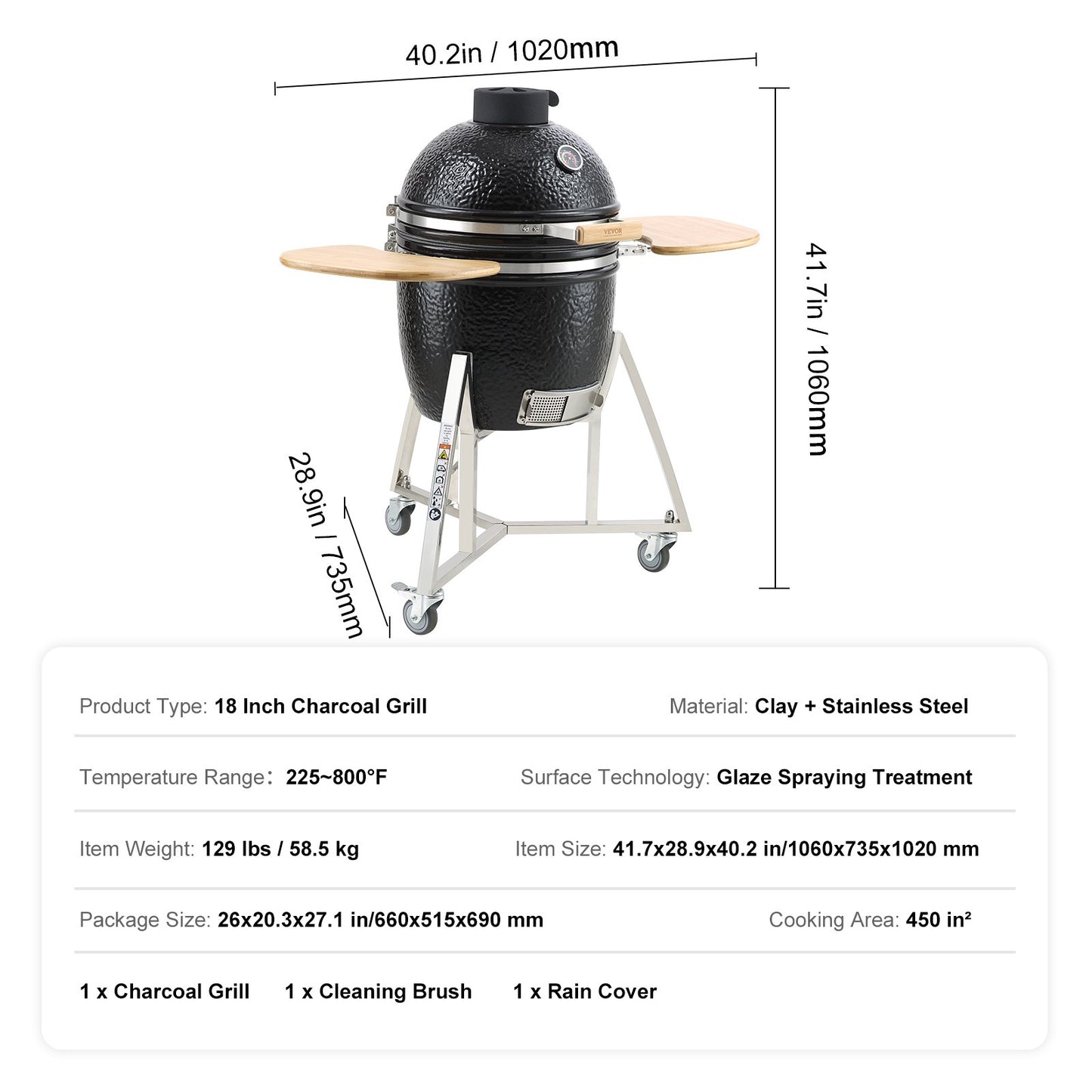 Portable Charcoal Grill, Propane Gas Grills with Cover and Cart, Heavy Duty Stainless Steel BBQ Grill, Mini Smoker for Outdoor Cooking, Barbecue Camping, Picnic, and Backyard, Black - Image 7