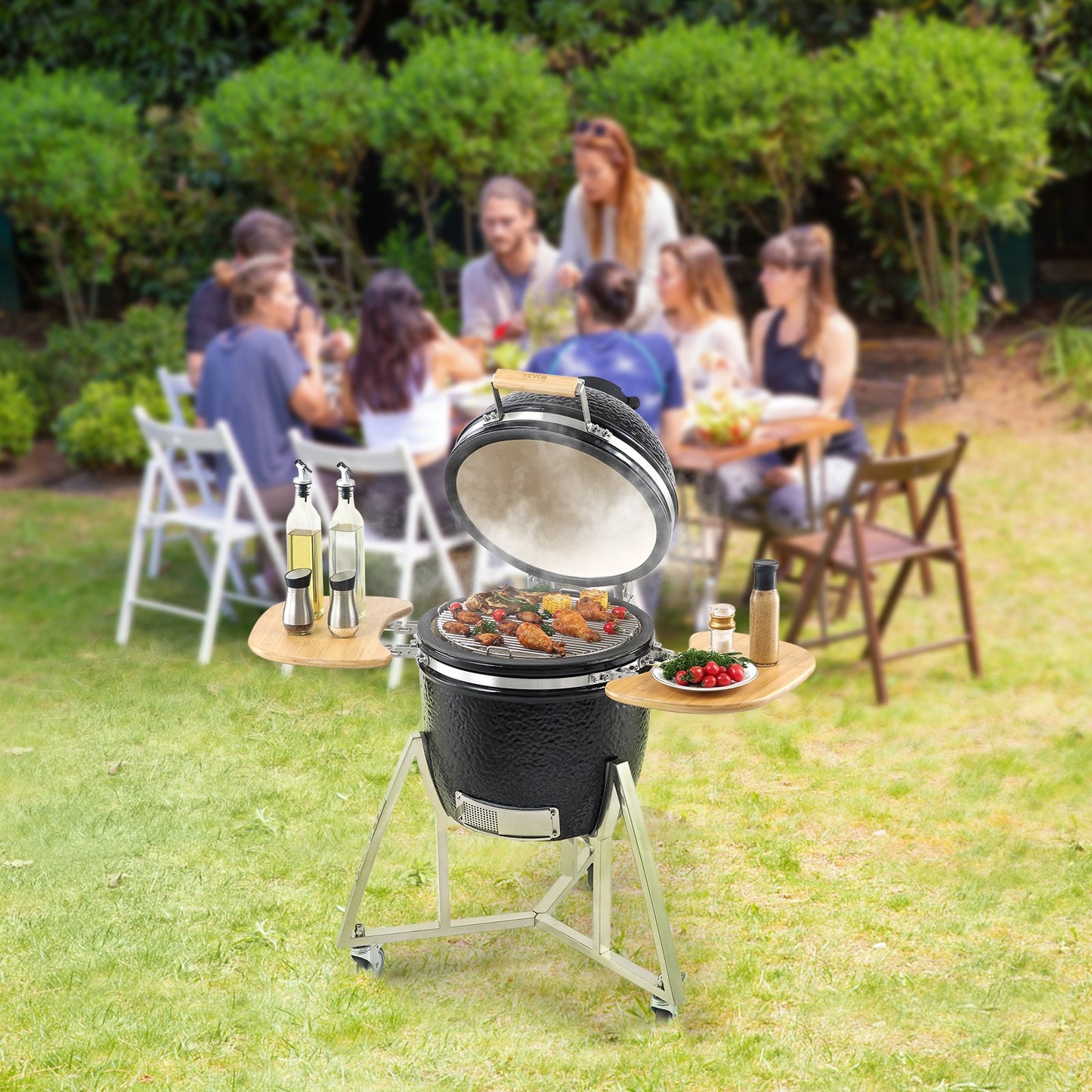 Portable Charcoal Grill, Propane Gas Grills with Cover and Cart, Heavy Duty Stainless Steel BBQ Grill, Mini Smoker for Outdoor Cooking, Barbecue Camping, Picnic, and Backyard, Black - Image 8