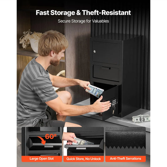 3.6 Cubic Feet Drop Safe, Large Capacity Front Drop Slot Safe Box with Digital Keypad, Heavy Duty 3 Tiers Cash Depository Box with Spare Keys for Cash, Bank Slip, Jewelry, Document, Bill, Black - Image 2