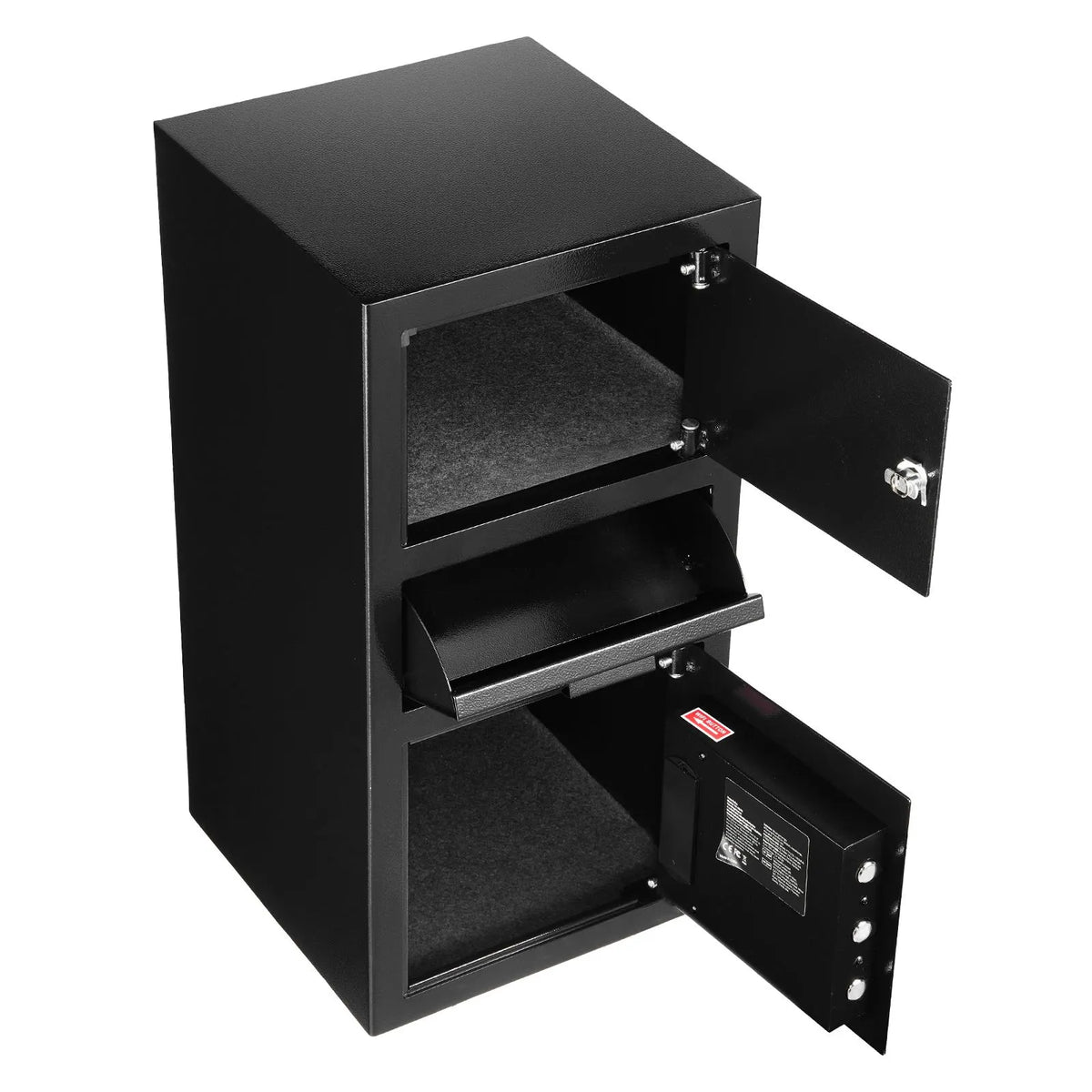 3.6 Cubic Feet Drop Safe, Large Capacity Front Drop Slot Safe Box with Digital Keypad, Heavy Duty 3 Tiers Cash Depository Box with Spare Keys for Cash, Bank Slip, Jewelry, Document, Bill, Black - Image 9