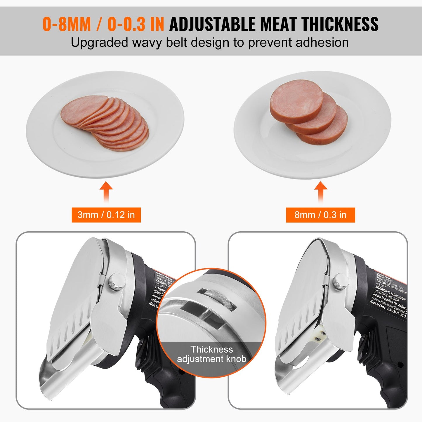 Electric Shawarma Knife, 80W Professional Turkish Kebab Knife, Commercial Stainless Steel Gyro Cutter, Doner Kebab Meat Slicer with 2 Blades, 100mm Blade Diameter, 0-8mm Adjustable Thickness - Image 3