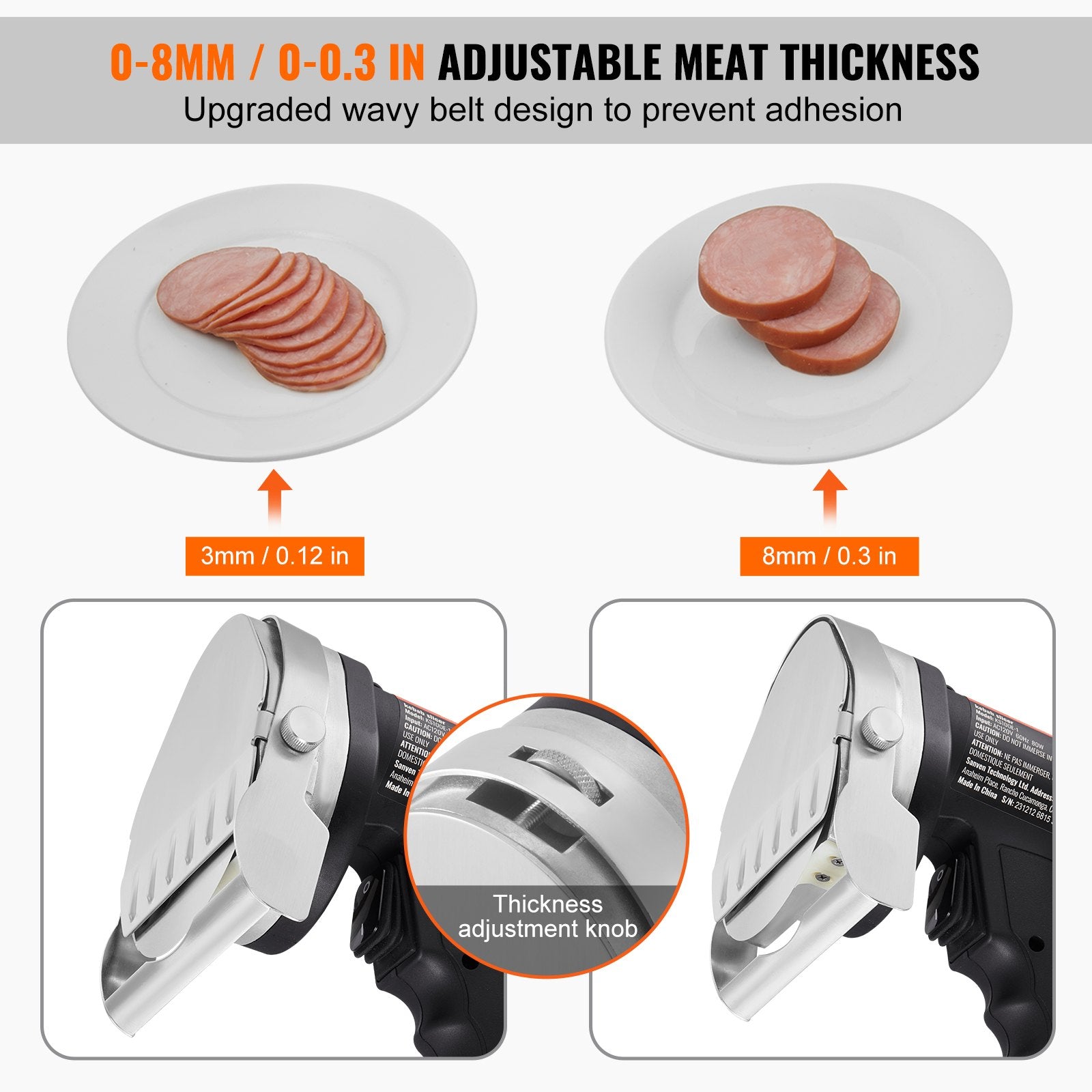 Electric Shawarma Knife, 80W Professional Turkish Kebab Knife, Commercial Stainless Steel Gyro Cutter, Doner Kebab Meat Slicer with 2 Blades, 100mm Blade Diameter, 0-8mm Adjustable Thickness - Image 3