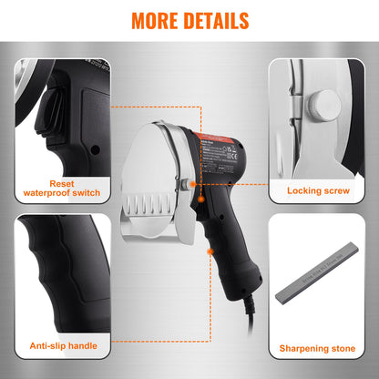 Electric Shawarma Knife, 80W Professional Turkish Kebab Knife, Commercial Stainless Steel Gyro Cutter, Doner Kebab Meat Slicer with 2 Blades, 100mm Blade Diameter, 0-8mm Adjustable Thickness - Image 6