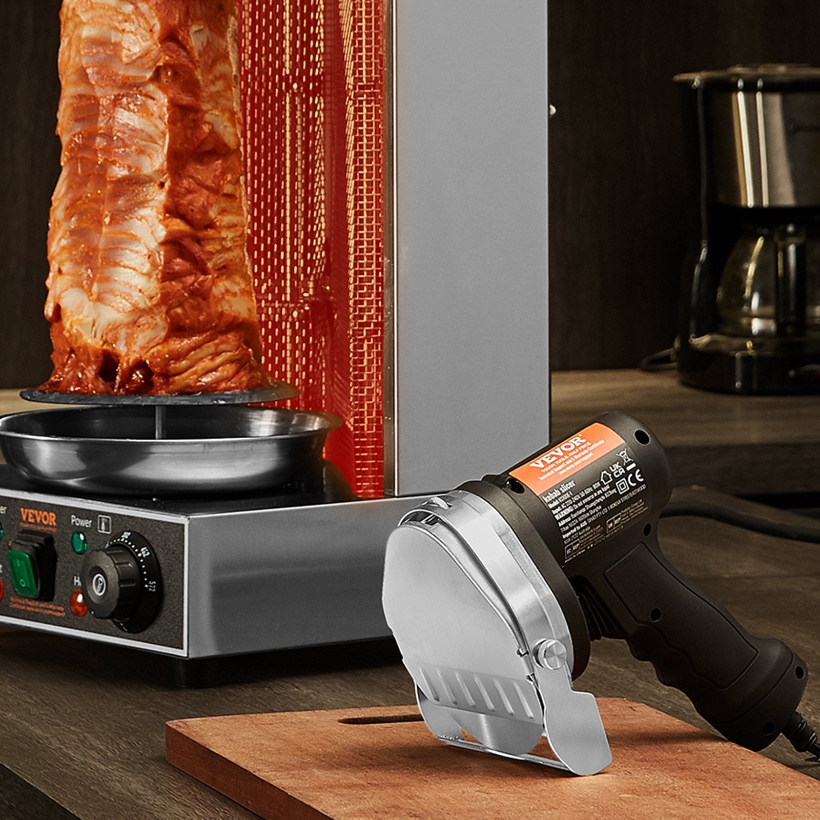 Electric Shawarma Knife, 80W Professional Turkish Kebab Knife, Commercial Stainless Steel Gyro Cutter, Doner Kebab Meat Slicer with 2 Blades, 100mm Blade Diameter, 0-8mm Adjustable Thickness - Image 8