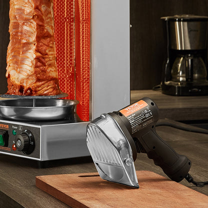 Electric Shawarma Knife, 80W Professional Turkish Kebab Knife, Commercial Stainless Steel Gyro Cutter, Doner Kebab Meat Slicer with 2 Blades, Φ4"/100mm Blade Diameter, 0-8mm Adjustable Thickness - Image 8